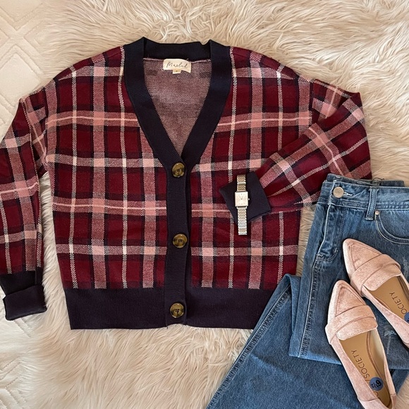 Marled | Plaid Cardigan - Picture 1 of 11